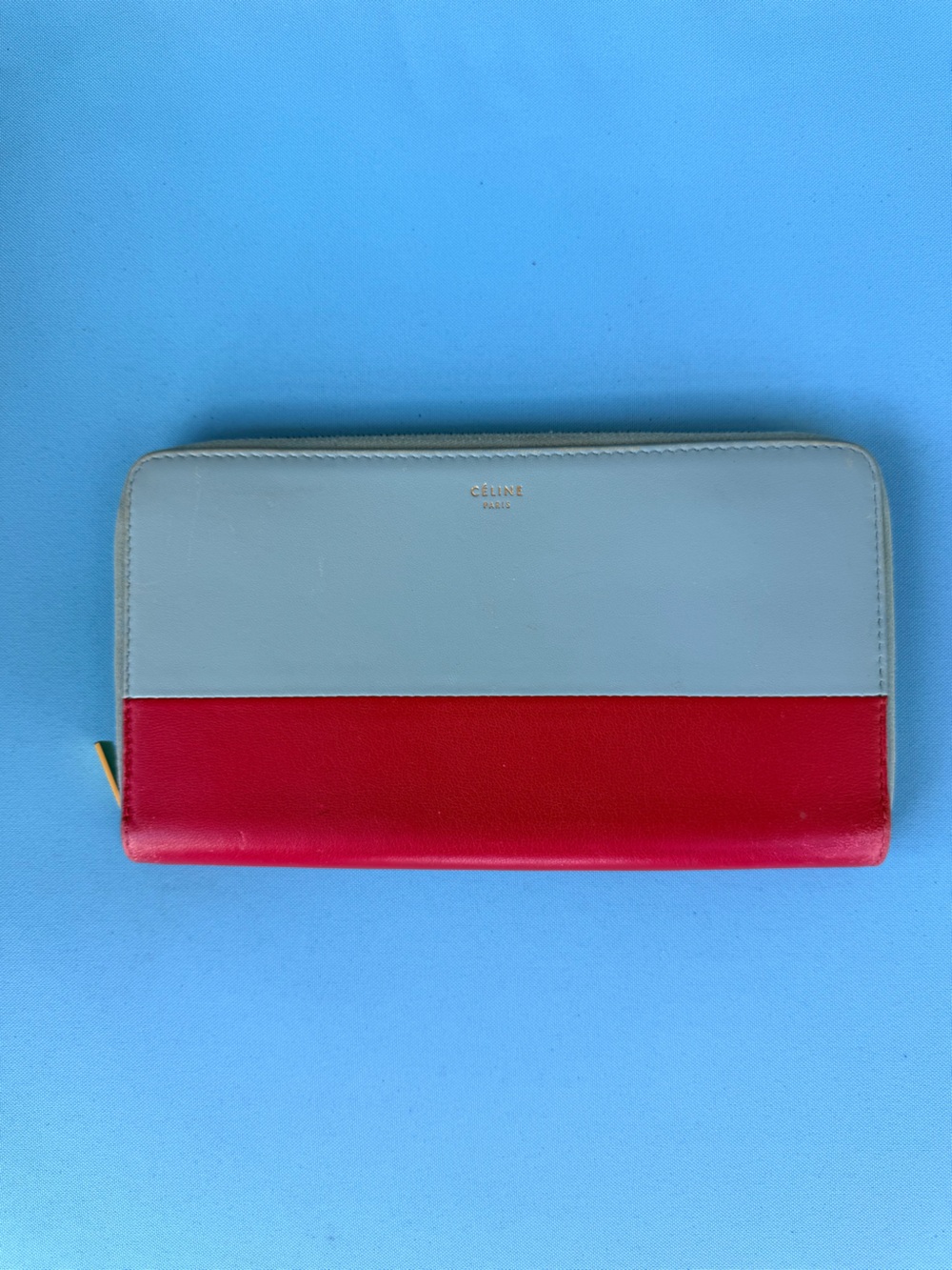 Celine Two-Tone Red and Blue zippy Leather Wallet